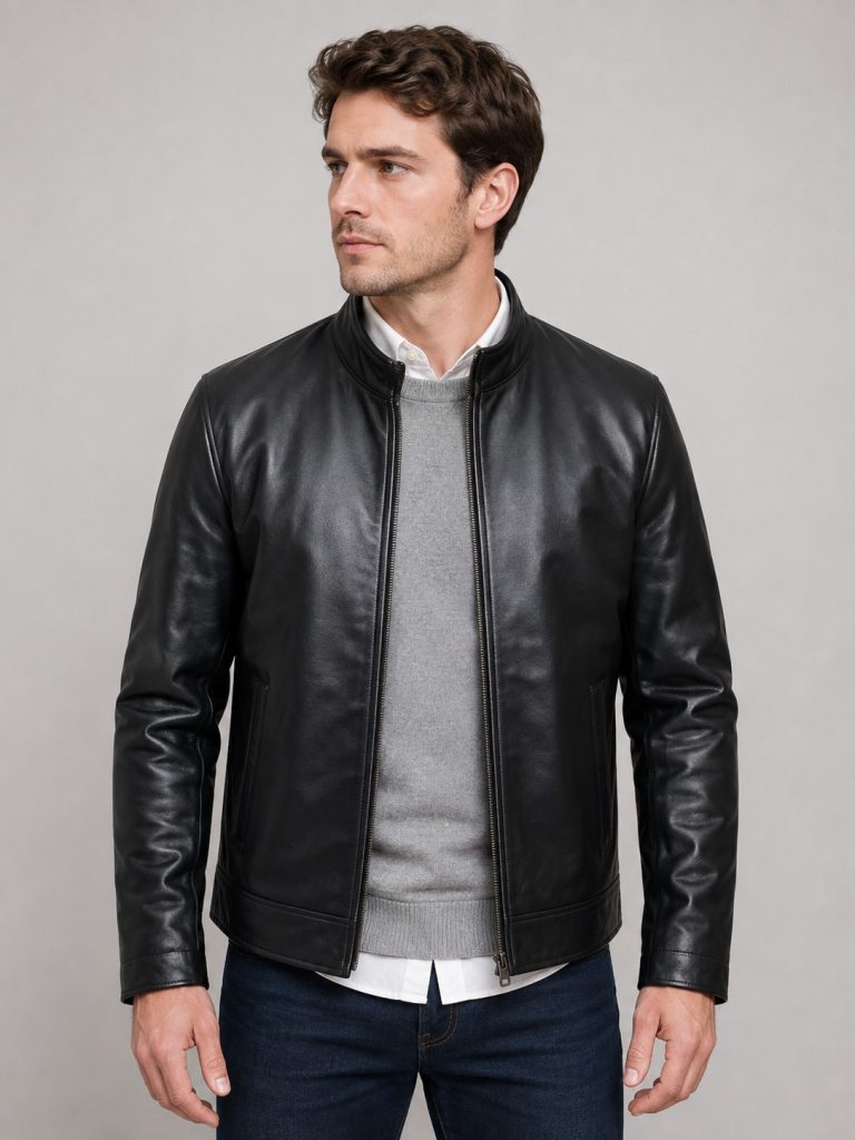 Men’s Black Genuine Leather Café Racer Jacket
